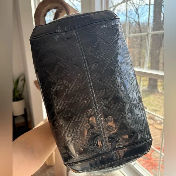 Michael Kors Delancy Studded Black Patent Logo Shoulder Bag Purse - Picture 4 of 6